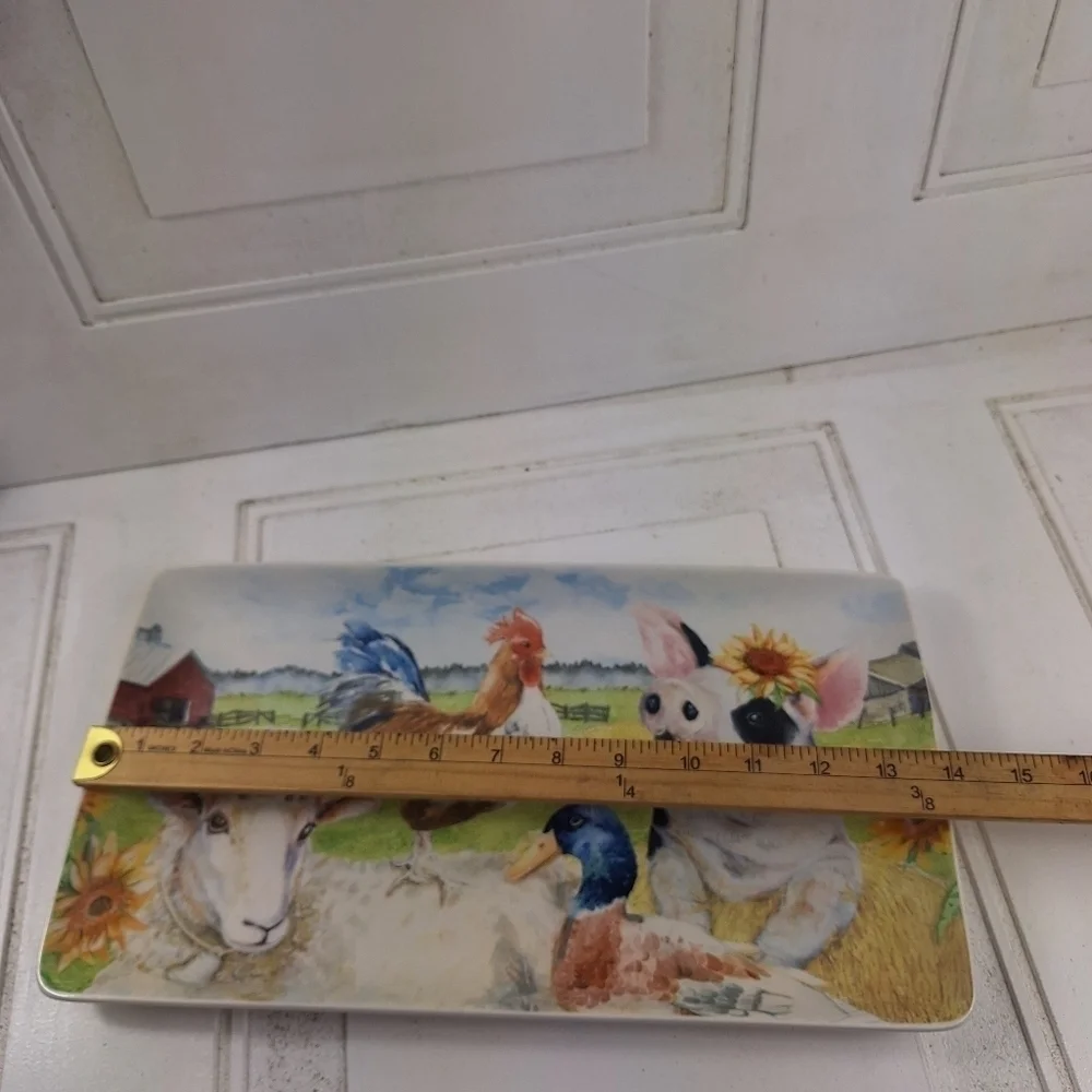 Pier 1 Imports Farm Animals Platter Rectangular Pig/Lamb/Duck/Chicken